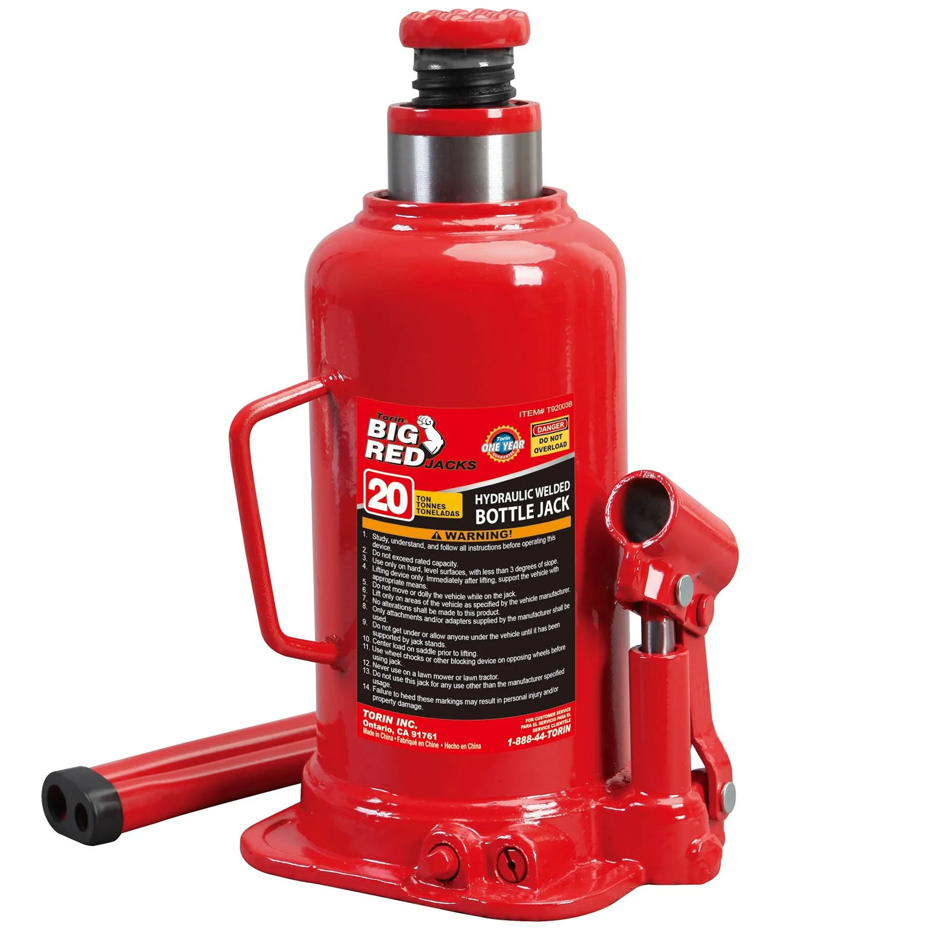 Torin Jacks Big Red 20 Ton Heavy Duty Hydraulic Welded Bottle Jack,T92003 (Premium Edition)