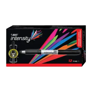 BIC Intensity Permanent Markers | Fine Point | Black | Low Odor | 12-Count