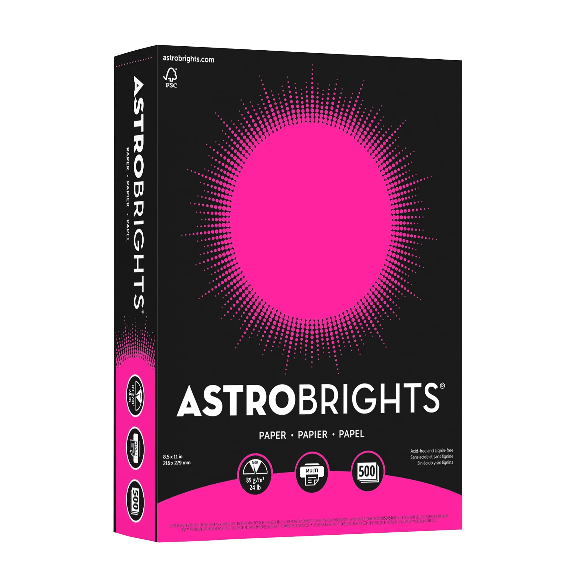 Neenah Astrobrights Bright Color Paper | 8 1/2in. x 11in. | 24 Lb | FSC Certified | Fireball Fuchsia | 500 Sheets | 22681