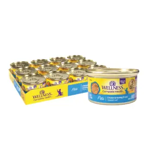 Wellness Complete Health Grain Free Canned Cat Food | Chicken and Herring Dinner Pate | 3 Ounces (Pack of 24) | Chicken and Herring Dinner | 1