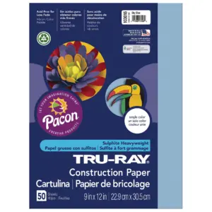 Pacon Tru-Ray Construction Paper | 50 Sheets | 9 Inch x 12 Inch | Sky Blue | 9 x 12
