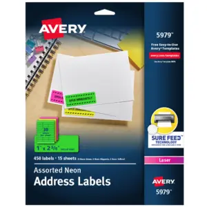 Avery 1 x 2 5/8 Neon Address Labels | Sure Feed | 750 Labels (5971) | Neon Green