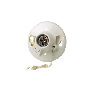 Leviton Porcelain Incandescent Medium Base Pull Chain Socket w/Outlet 1 Pack