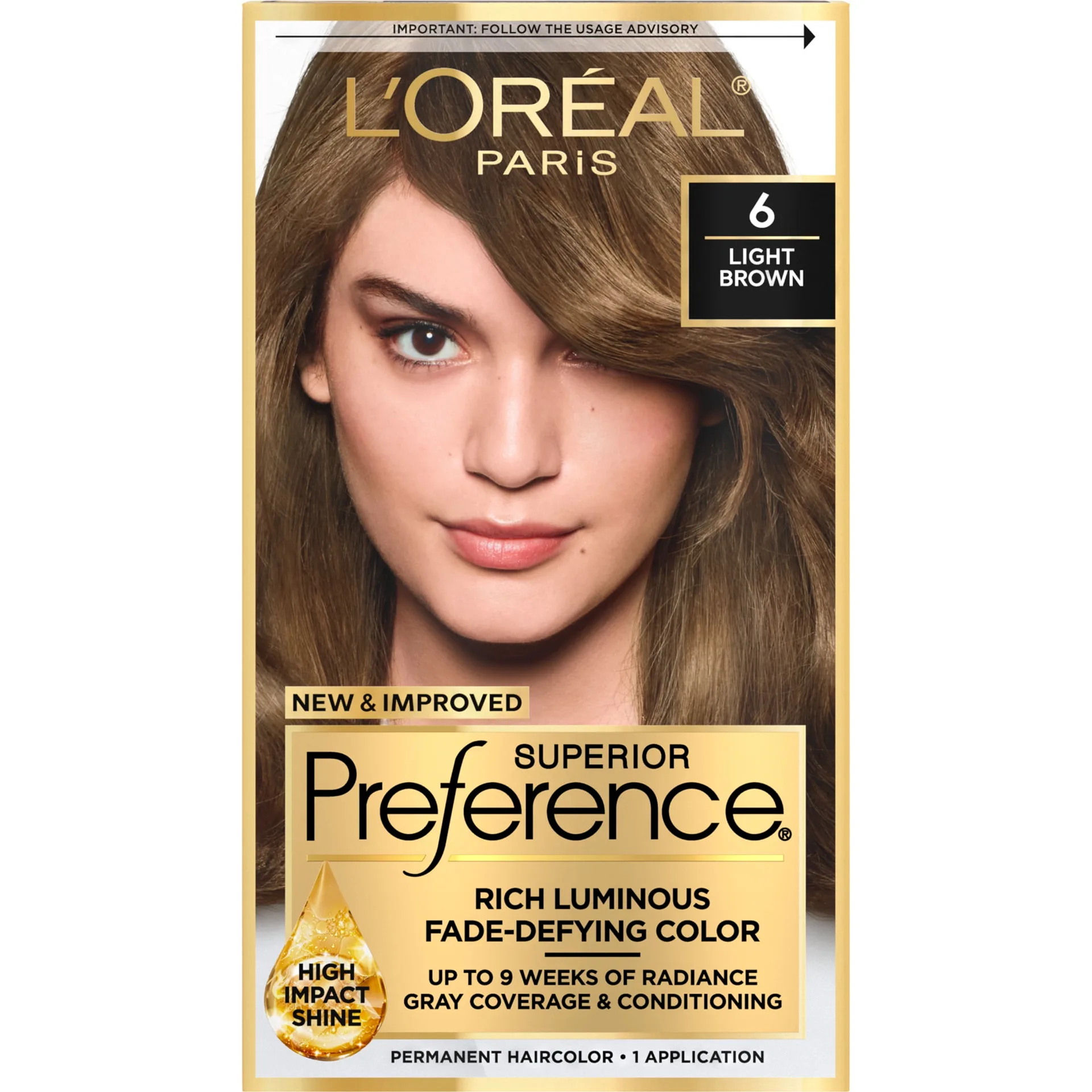 L'Oreal Paris Superior Preference Permanent Hair Color | 6 Light Brown | Fade-Defying | 1 kit