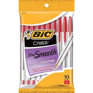 BIC Cristal Xtra Smooth Ball Pen | Medium Point (1.0 Millimeters) | Red | 10-Count