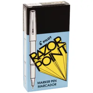 Pilot Razor Point Pens | Extra-Fine Point | 0.3 Millimeters | Black Barrel | Black Ink | Pack Of 12 Pens