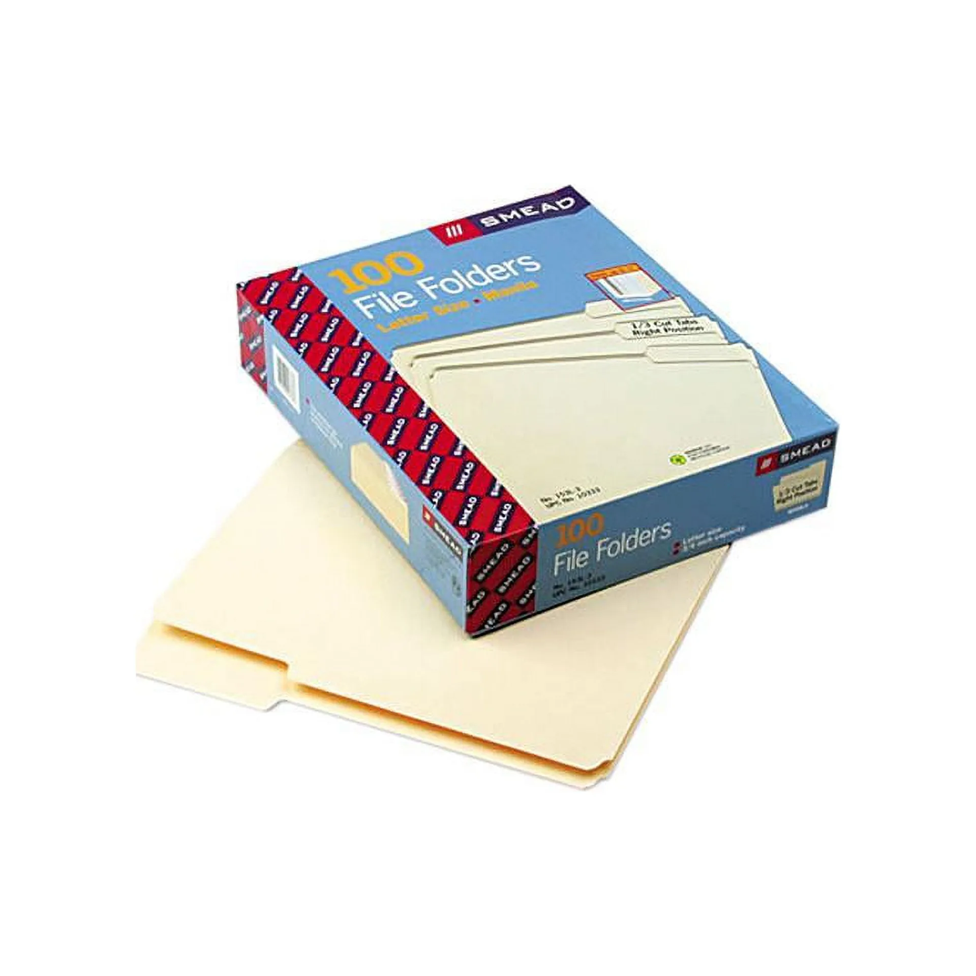 Smead 10333 File Folders | 1/3 Cut Third Position | One-Ply Top Tab | Letter | Manila | 100/Box