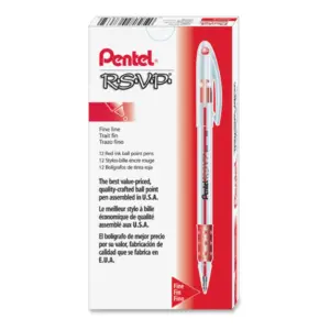 Pentel R.S.V.P. Stick Ballpoint Pen | Fine 0.7mm | Red Ink | Dozen