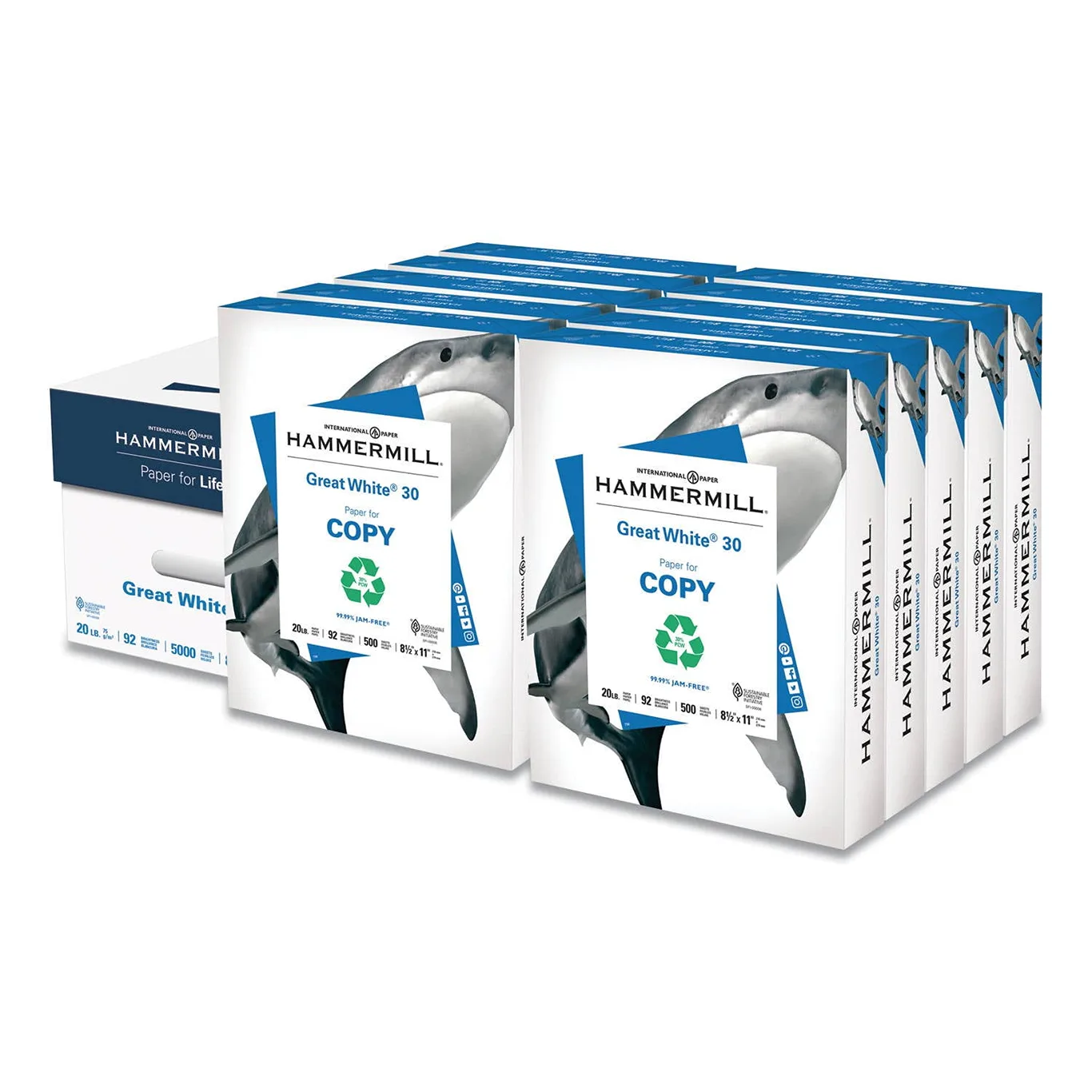 Printer Paper | Great White 30% Recycled Paper | 8.5 x 11 | 92 Bright | Made Inch the USA | 086700C | 10 Ream (5,000 Sheets)