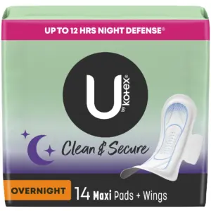 U By Kotex Extra Heavy Overnight Maxi Pads With Wings 48 Count (2 packs of 24 | packaging may vary)
