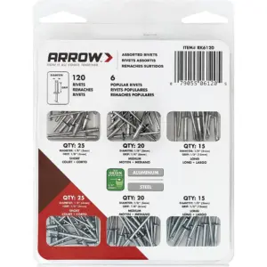 Arrow RK6120 Pop Rivet Assortment Kit | 1/8 | 120-Pack