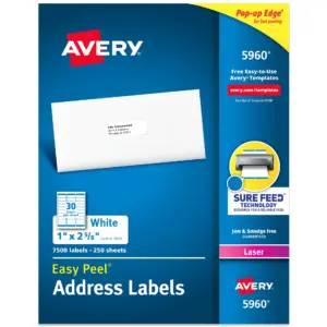 Avery Easy Peel Address Labels | 1 x 2-5/8 | White | 7,500 Labels (5960) | 7500