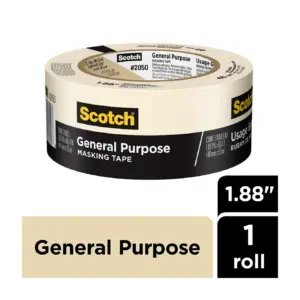 Scotch Greener Painters Masking Tape | 2 Inch x 60 Yds | Tan | 1 Roll | 1.88 Inch x 60.1 yd