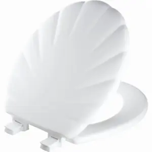 Mayfair Swirl Round Enameled Wood Toilet Seat Inch White with STA-TITE