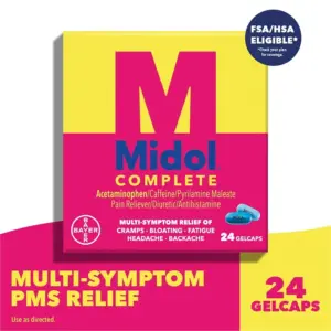 Midol Complete Menstrual Pain Relief Gelcaps With Acetaminophen for Menstrual Symptom | PMS Relief | & Period Cramp Relief | 24 Count
