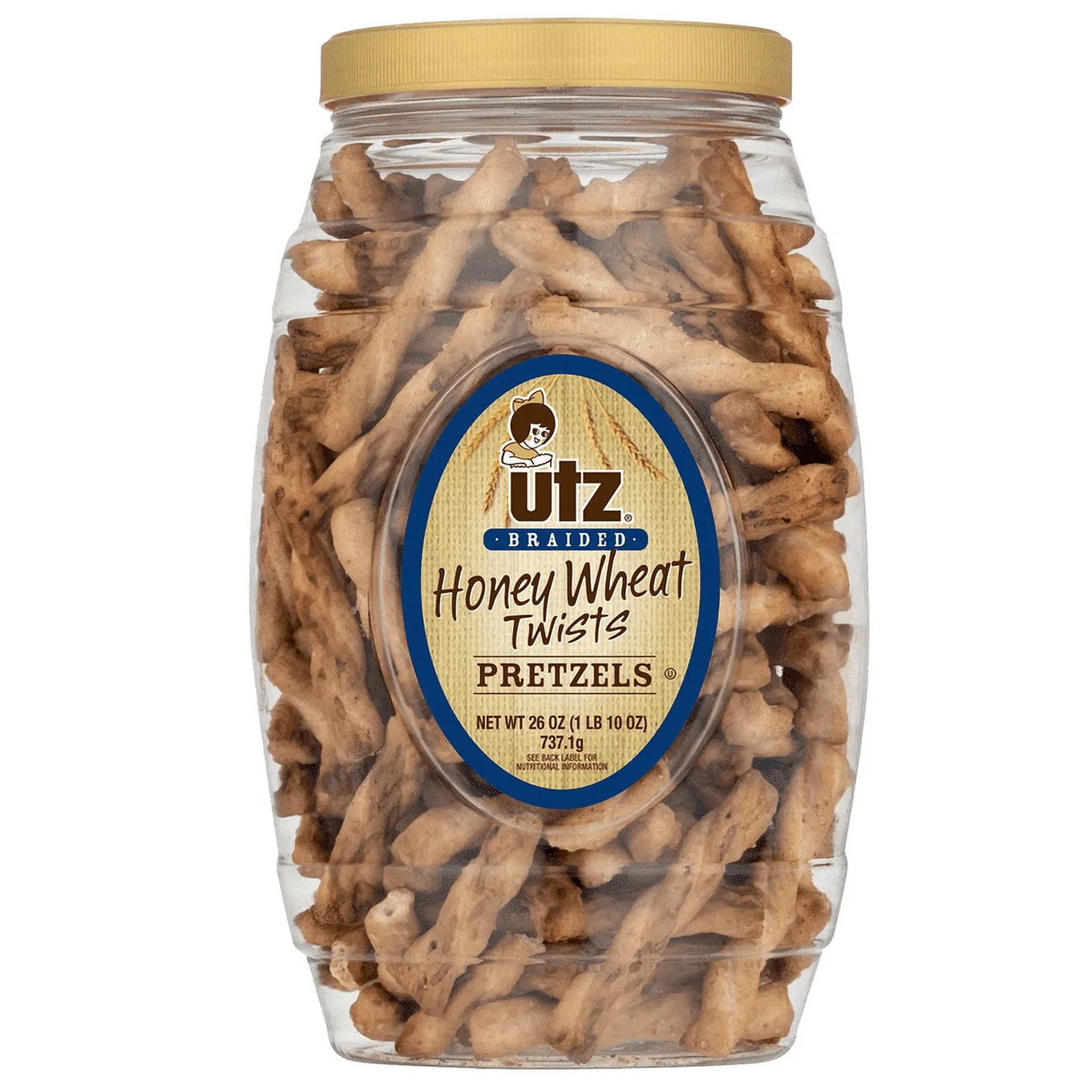 Utz Braided Twists Honey Wheat Pretzels | 26 Ounce Barrel