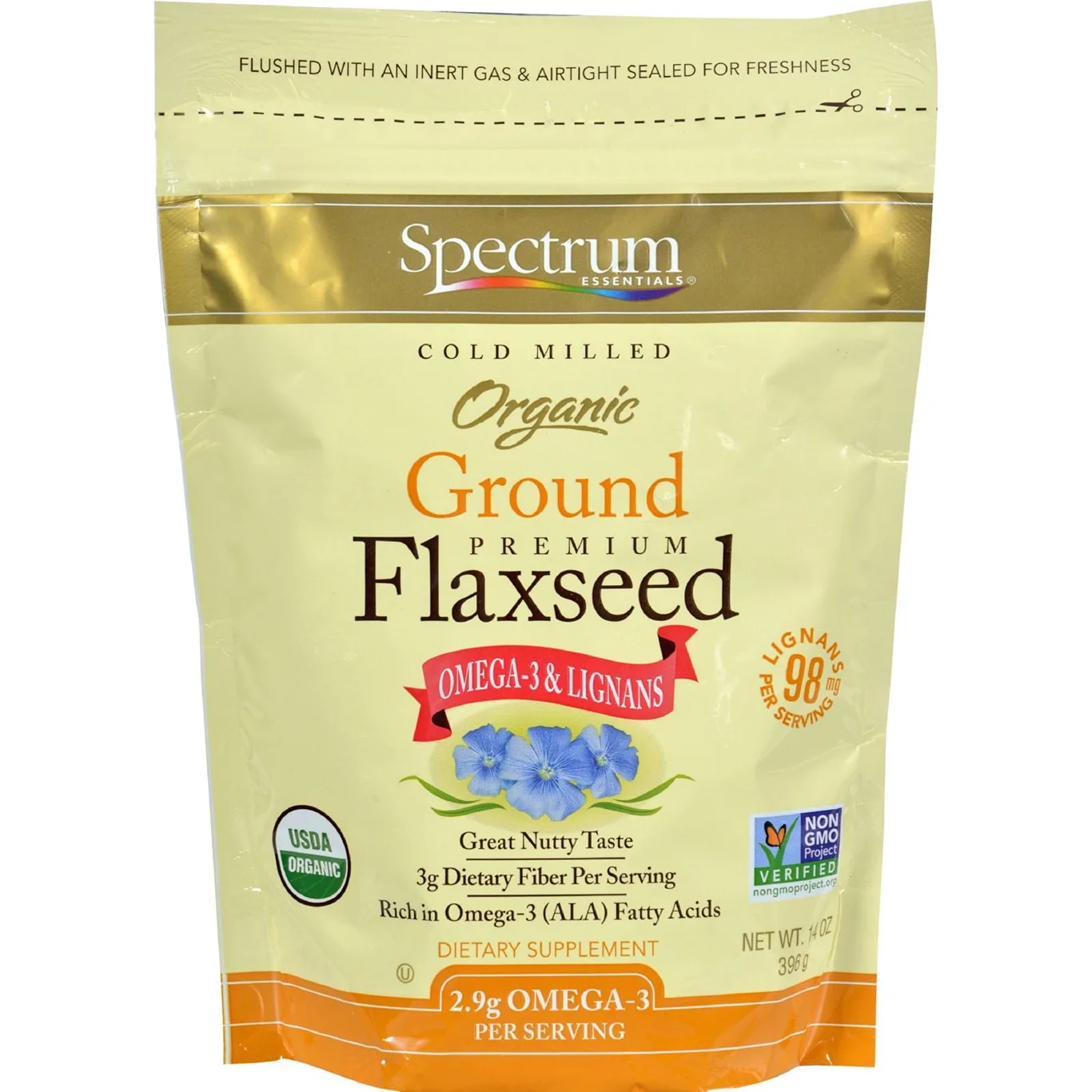 Spectrum Essentials Organic Ground Premium Flaxseed Omega-3 Dietary Supplement | 14 Ounce
