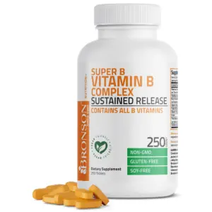 Bronson Super B Vitamin B Complex Sustained Slow Release (Vitamin B1 | B2 | B3 | B6 | B9 | Folic Acid | B12) Contains All B Vitamins 250 Tablets