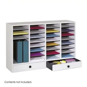 Safco Grey Wood Adjustable 32 Compartment File Organizer with Drawer | Gray | Laminate