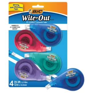 BIC Wite-Out EZ Correct Correction Tape | 39.3 ft Tape | White | Pack of 4 | Single