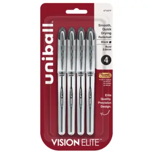 uniball Vision Elite Rollerball Pens | Bold Point (0.8mm) | Black | 4ct