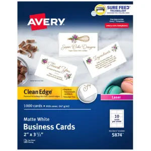 Avery Clean Edge Printable Business Cards with Sure Feed Technology | 2 x 3.5 | White | 1,000 Blank Cards for Laser Printers (5874)