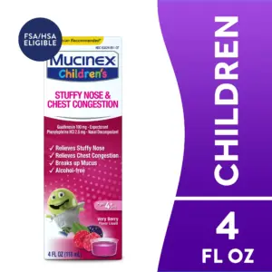 Mucinex Children's Stuffy Nose and Chest Congestion Relief | Kids Medicine | Very Berry Flavor | 4 fl Ounce | 1
