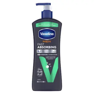 Vaseline Men Fast Absorbing 3-Inch-1 Face | Hands and Body Lotion for Men Dry Skin | 20.3 Ounce