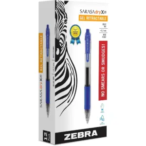 Zebra Sarasa Dry X20 Retractable Gel Ink Pens | Medium Point | 0.7mm | Black Ink | 12-Count