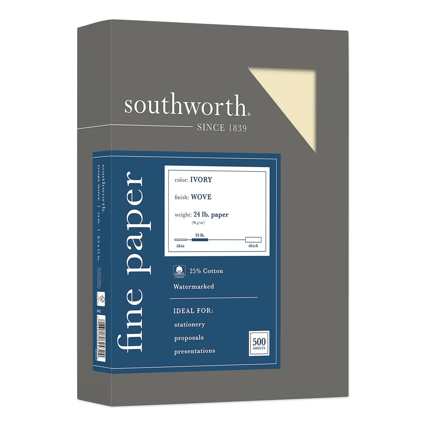 Southworth 25% Cotton Business Paper Ivory 24 lbs. Wove 8-1/2 x 11 500/Box FSC 404IC (Premium Edition)