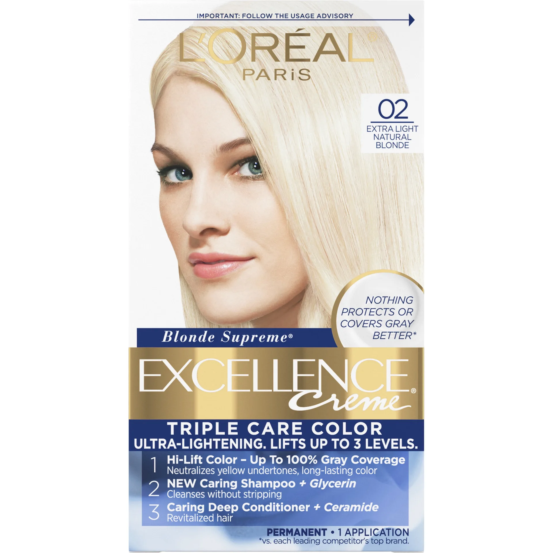L'Oreal Paris Excellence Creme Permanent Hair Color | Triple Protection | 1 Kit | 02 Extra Light Natural Blonde