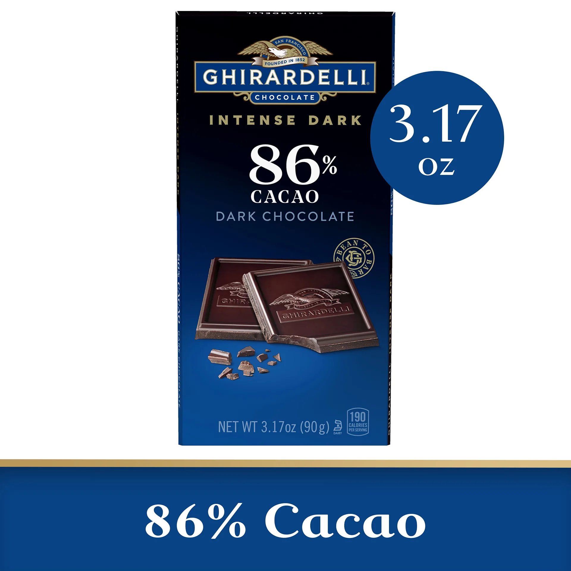 GHIRARDELLI Intense Dark Chocolate Bar | 86% Cacao | 3.17 Ounce Bar