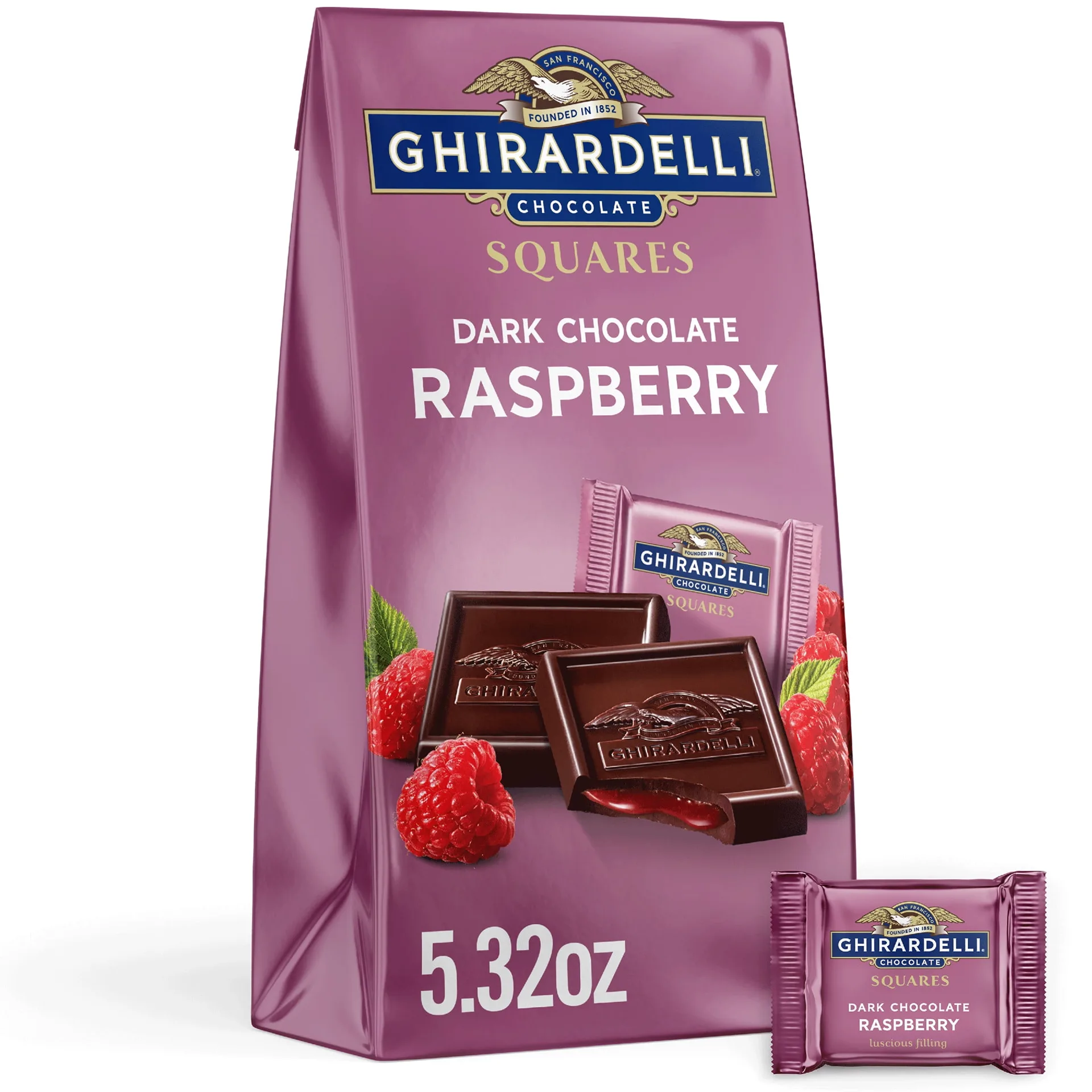 GHIRARDELLI Dark Chocolate Candy SQUARES with Raspberry Filling | 5.32 Ounce Bag