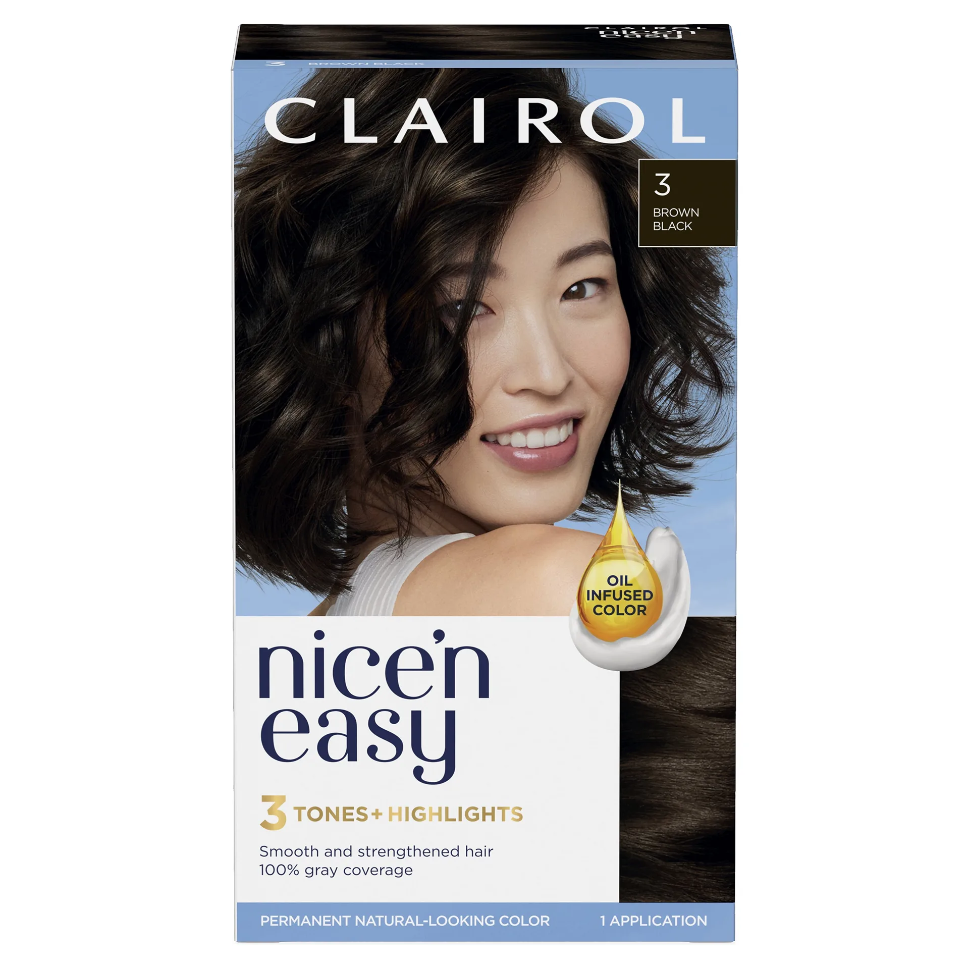 Clairol Nice'n Easy Permanent Hair Color Cream | 3 Brown Black | Hair Dye | 1 Application