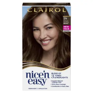 Clairol Nice'n Easy Permanent Hair Color Cream | 5N Medium Neutral Brown | Hair Dye | 1 Application | Medium Neutral Brown
