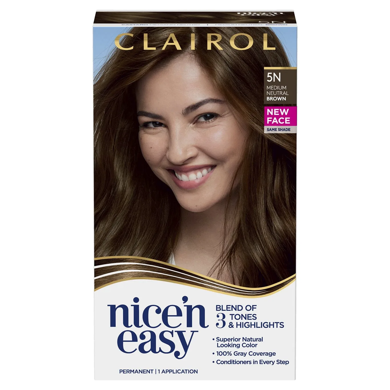 Clairol Nice'n Easy Permanent Hair Color Cream | 5N Medium Neutral Brown | Hair Dye | 1 Application | Medium Neutral Brown