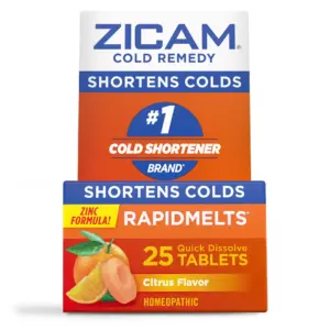 Zicam Cold Remedy Zinc RapidMelts | Citrus Flavor | Homeopathic Cold Shortening Medicine | 25 Count | Single