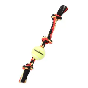 Mammoth Flossy Chews Cottonblend 3 Knot Tug Rope Dog Toy with 3” Tennis Ball | Medium 20 | Assorted Colors