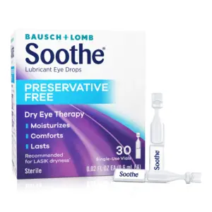 Soothe Lubricant Preservative Free Eye Drops for Dry Eye Irritation Relief | 0.02 fl Ounce | 30 Pack | Single