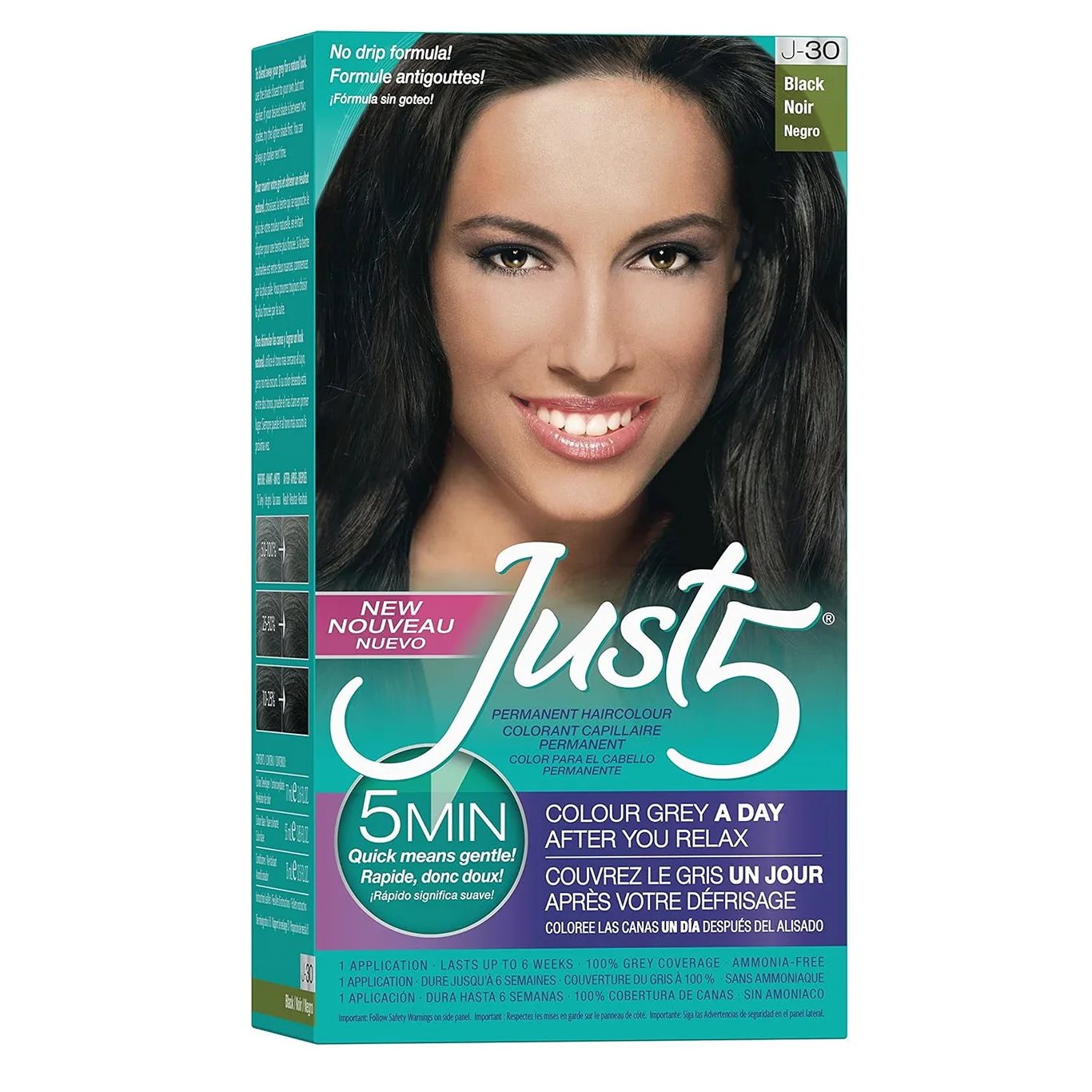 Just 5 Women's Five Minute Permanent Hair Color | No Drip Formula | Shade J-30 Black | 1 Pack