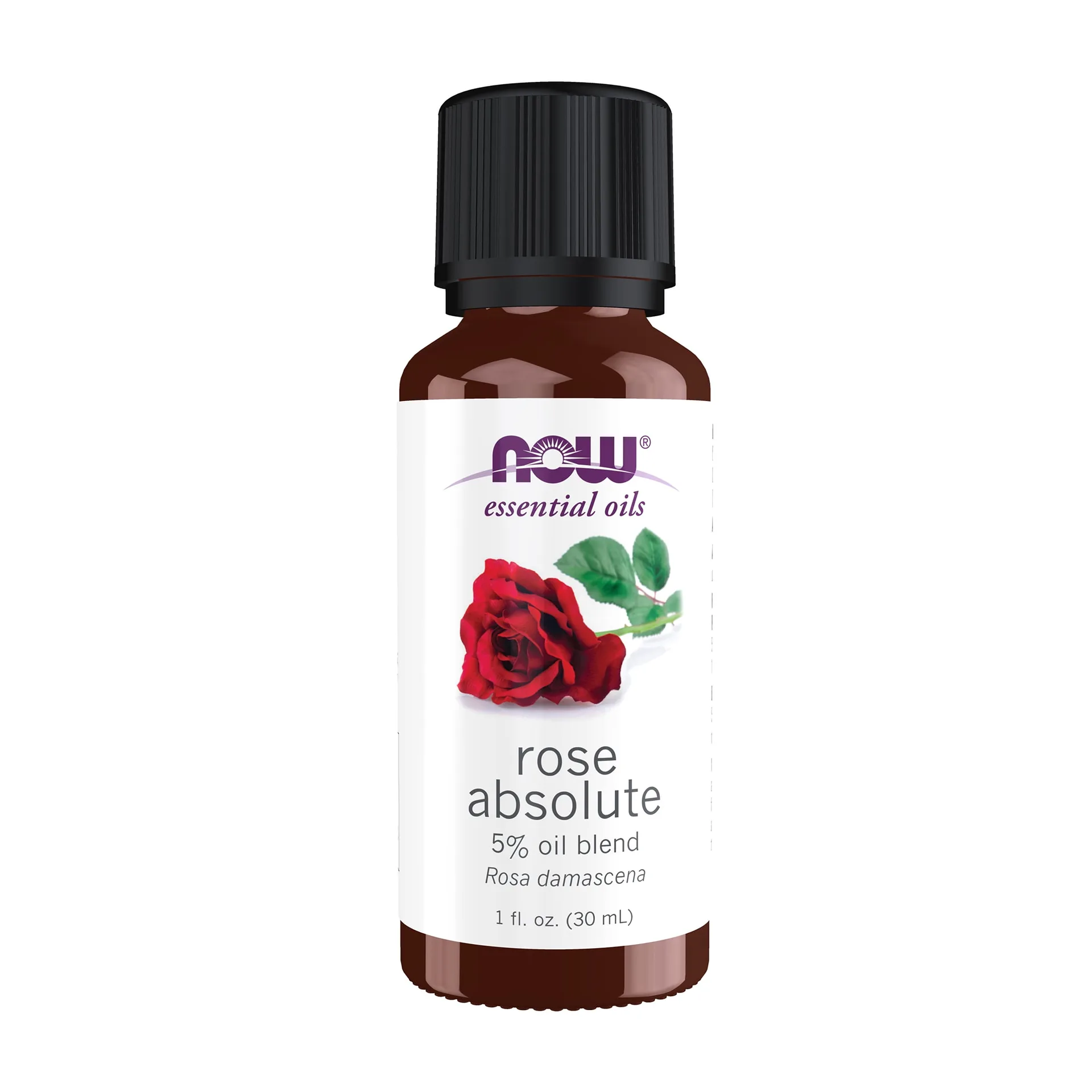 NOW Essential Oils | Rose Absolute | 5% Blend of Pure Rose Absolute Oil Inch Pure Jojoba Oil | Romantic Aromatherapy Scent | Vegan | Child Resistant Cap | 1-Ounce