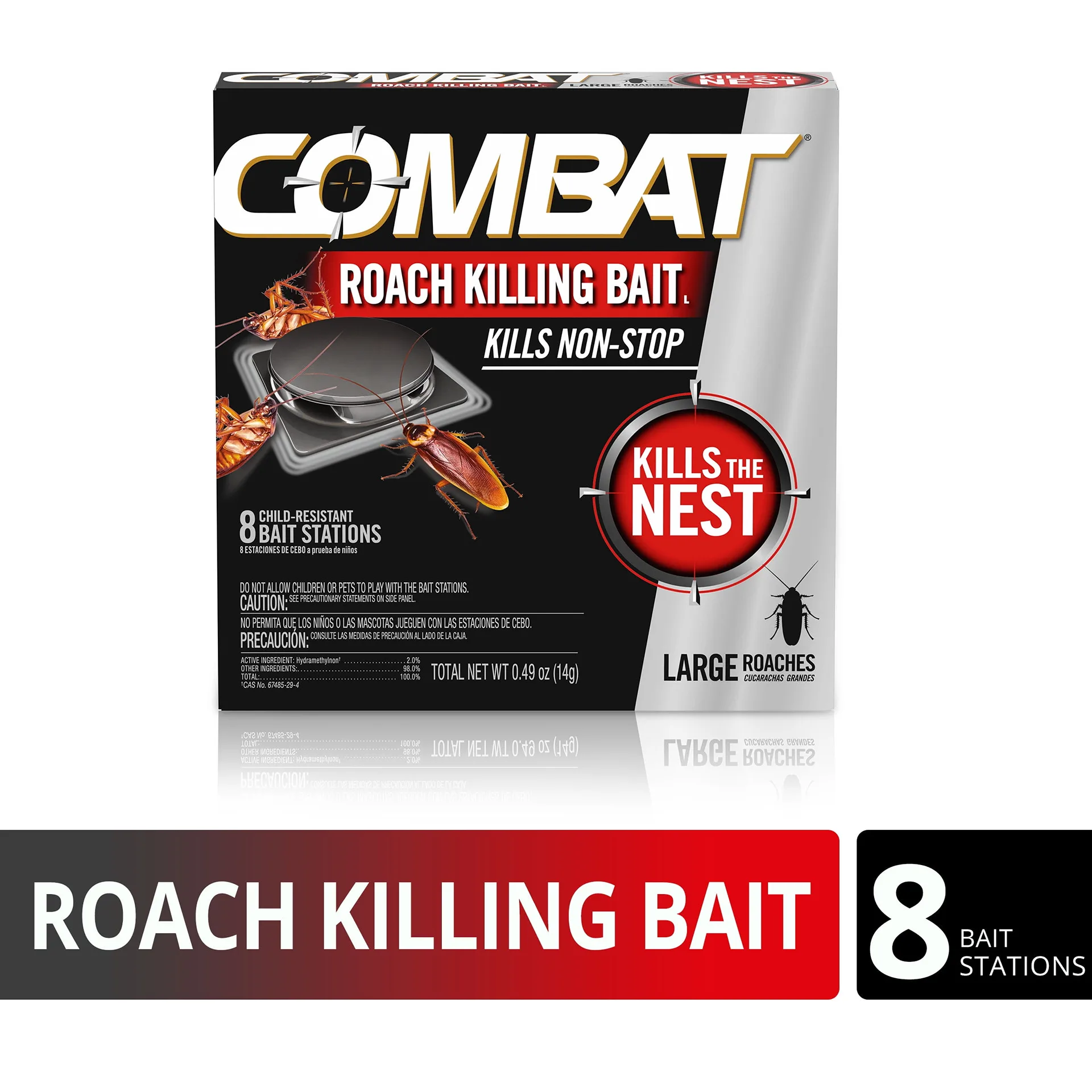 Combat Roach Killing Bait | Large Roach Bait Station | Kills the Nest | Child-Resistant | 8 Count | 1