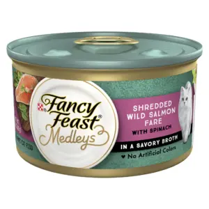 Purina Fancy Feast Medleys Cat Food | Wet Cat Food | Shredded Salmon and Spinach | 3 Ounce Cans (24 Pack)
