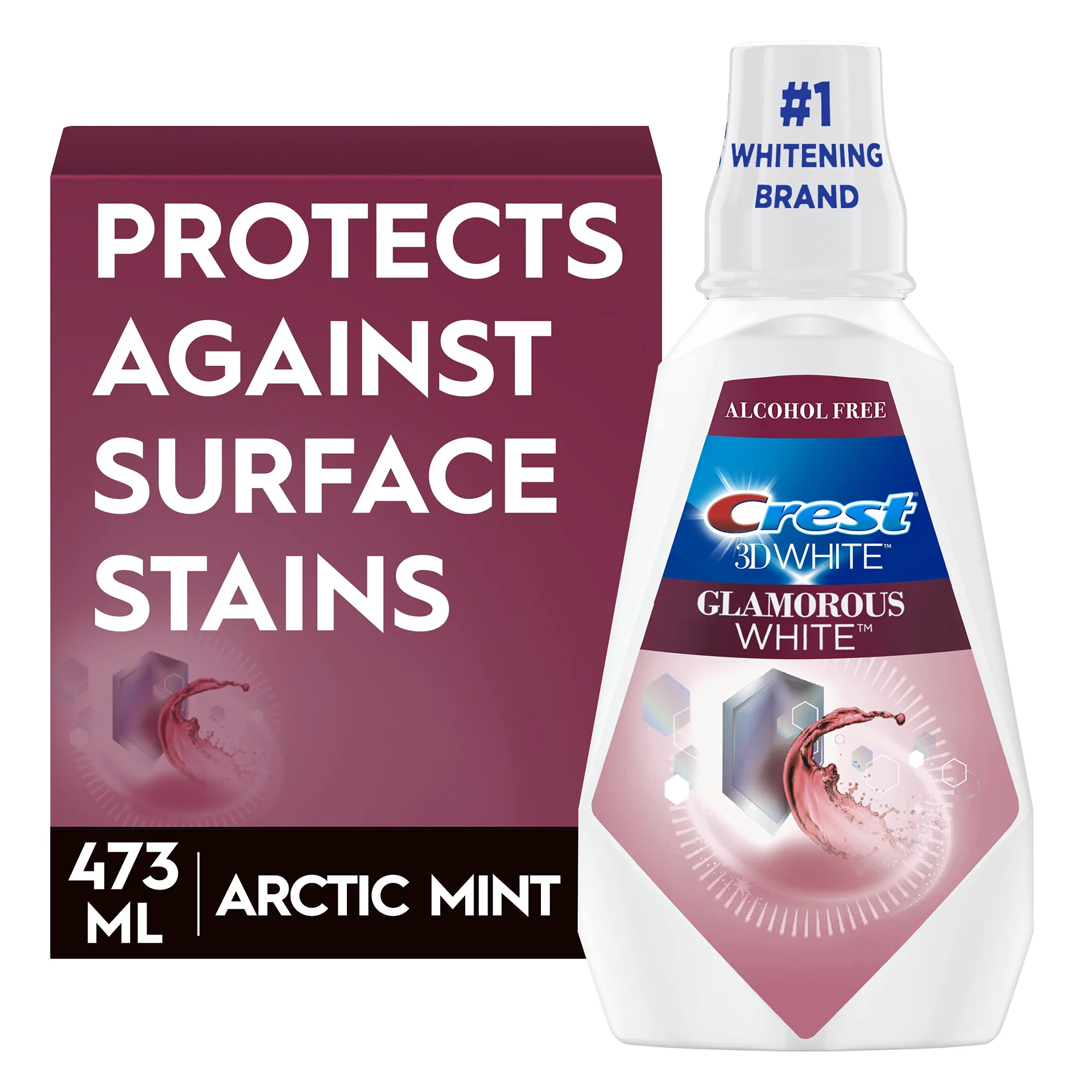 Crest 3D White Glamorous White Alcohol Free Multi-Care Whitening Mouthwash | Arctic Mint | 473 Milliliters