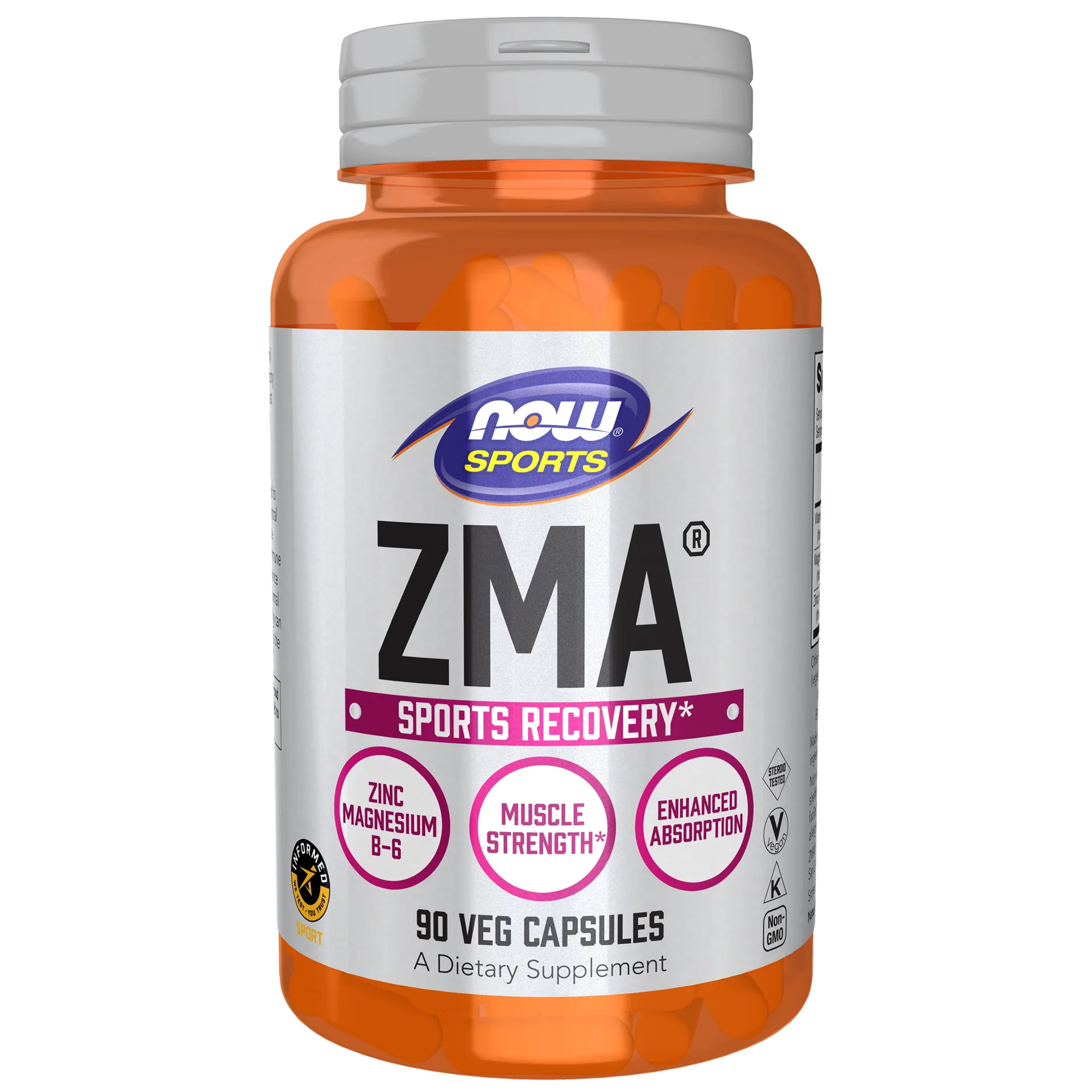 NOW Sports Nutrition | ZMA (Zinc | Magnesium & Vitamin B-6) | Enhanced Absorption | Sports Recovery* | 180 Veg Capsules