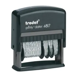 Trodat Printy 4817 Dial-a-Phrase Self-Inking Rubber Date Stamp | Black Ink Pad | 12 Popular Office Messages Included