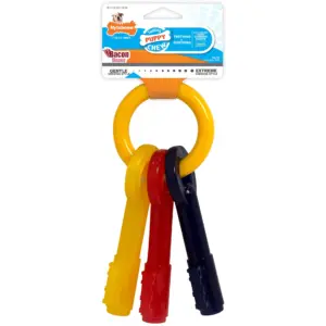 Nylabone Just for Puppies Teething Chew Toy Keys Bacon Medium (1 Count) | Single | Key Ring