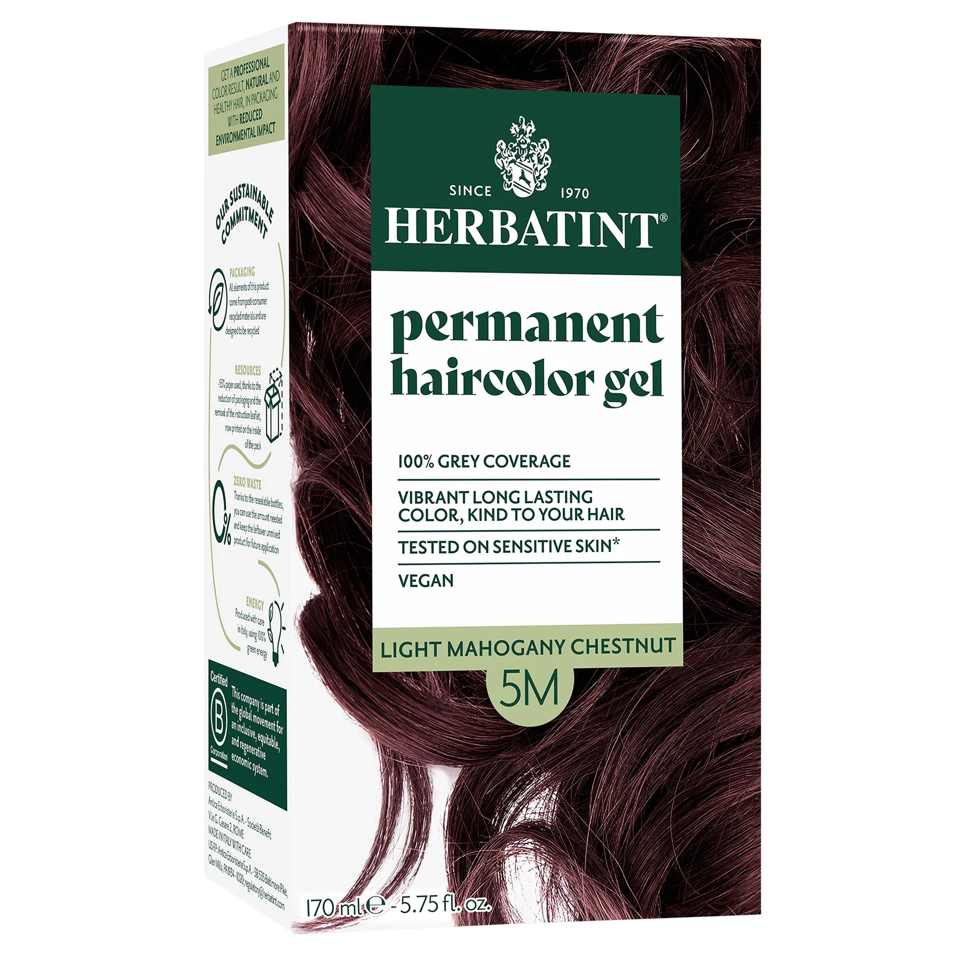 Herbatint Permanent Hair Dye For Women | 5M Light Mahogany Chestnut | Alcohol Free | Vegan | 100% Grey Coverage | 5.75 fl Ounce | 1