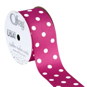 Offray Ribbon | Shocking Pink with White Polka Dot 1 1/2 inch Grosgrain Polyester Ribbon | 9 feet | Single | Shock Pink