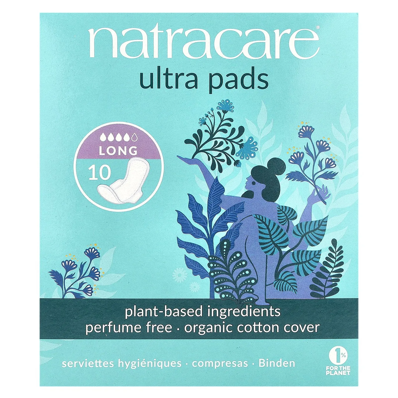 Natracare Ultra Pads,Organic Cotton Cover,Long 10 Pads Box (Premium Edition)